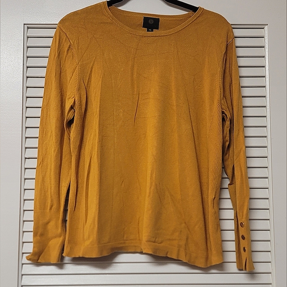 JM Collection - (Petite) Long-Sleeve Top With Gold Faux Button Detail